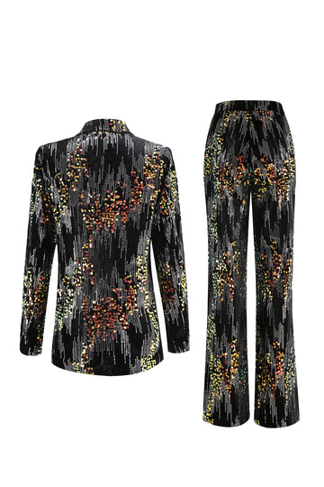 Black Peaked Lapel 2 Piece Sequin Women's Prom Suit